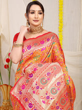 Vasudha Chex Golden Zari Worked Heavy Banarasi Orange Saree